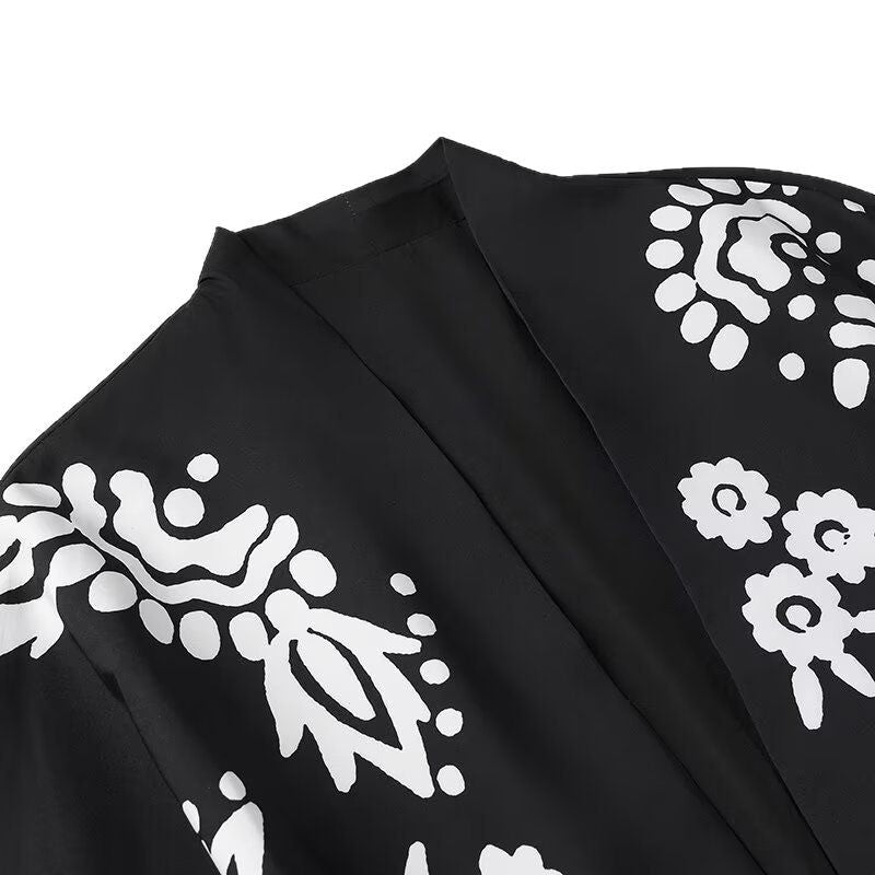 Damen Trendige Kimono-Jacke mit floralen Mustern und Taillengürtel R&B