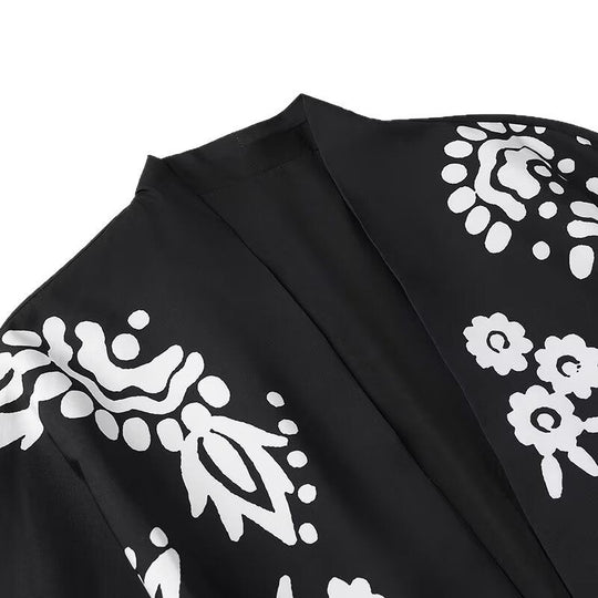 Damen Trendige Kimono-Jacke mit floralen Mustern und Taillengürtel R&B