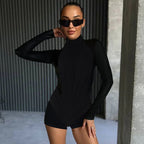 Damen Figurumspielender Langarm-Body mit hohem Kragen R&B