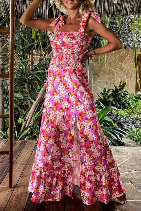 Damen Maxikleid mit floralen Details und Spaghetti-Trägern R&B