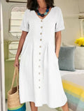 R&B | Lockeres Kleid aus Baumwolle und Leinen mit hoher Taille