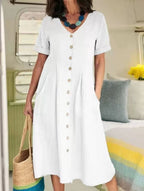 R&B | Lockeres Kleid aus Baumwolle und Leinen mit hoher Taille
