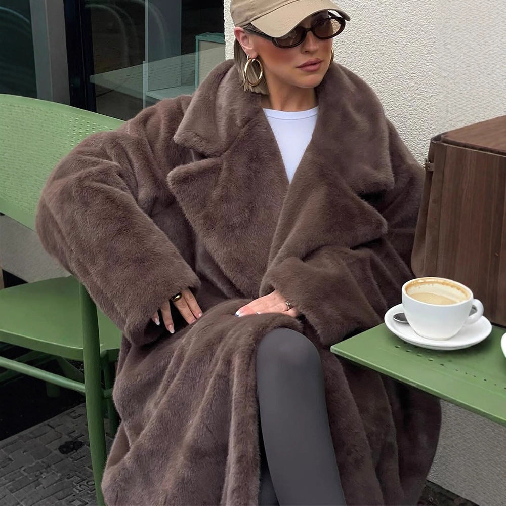 Damen Oversized Kunstfellmantel R&B