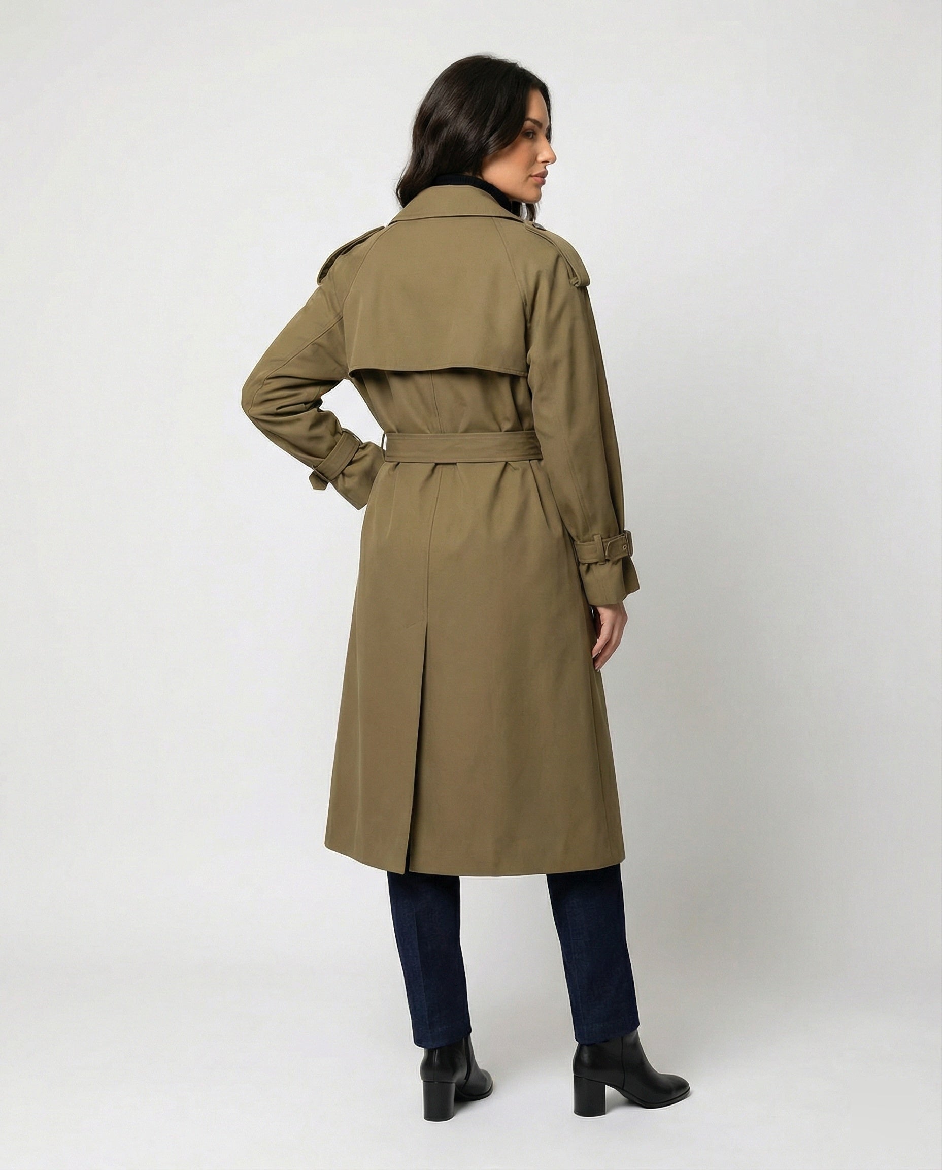 Damen Damenmode doppelreihiger Trenchcoat mit tailliertem Bindegürtel und voluminösen Ballonärmeln R&B