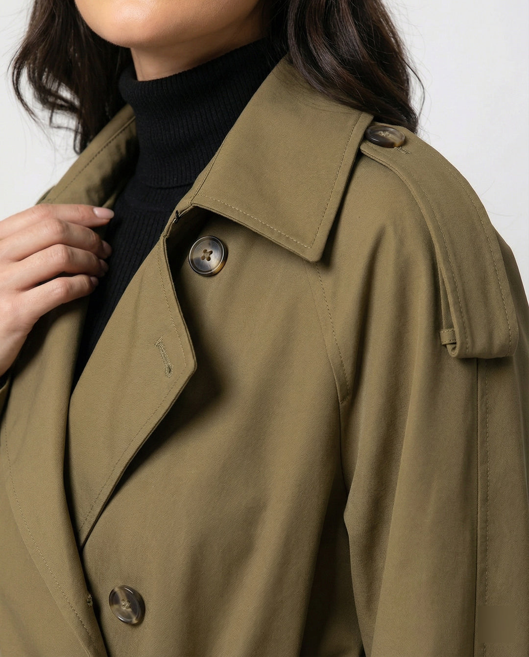 Damen Damenmode doppelreihiger Trenchcoat mit tailliertem Bindegürtel und voluminösen Ballonärmeln R&B