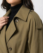Damen Damenmode doppelreihiger Trenchcoat mit tailliertem Bindegürtel und voluminösen Ballonärmeln R&B