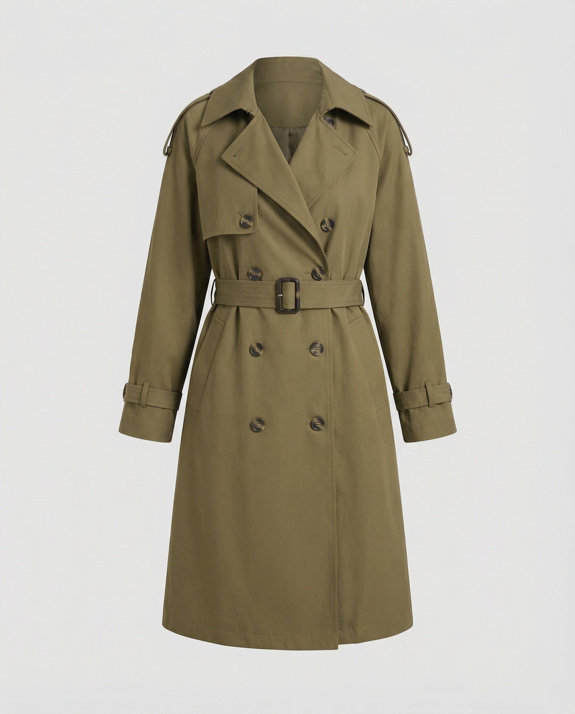 Damen Damenmode doppelreihiger Trenchcoat mit tailliertem Bindegürtel und voluminösen Ballonärmeln R&B