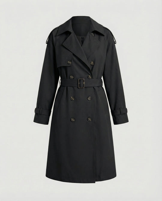Damen Damenmode doppelreihiger Trenchcoat mit tailliertem Bindegürtel und voluminösen Ballonärmeln R&B