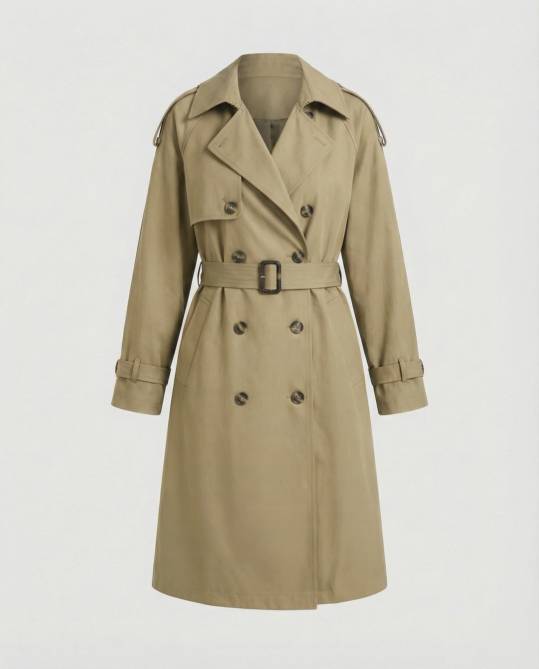 Damen Damenmode doppelreihiger Trenchcoat mit tailliertem Bindegürtel und voluminösen Ballonärmeln R&B