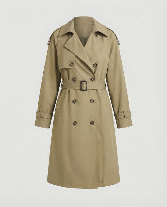 Damen Damenmode doppelreihiger Trenchcoat mit tailliertem Bindegürtel und voluminösen Ballonärmeln R&B