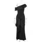 Damen bodenlanges Abendkleid mit asymmetrischem Schnitt und tiefem V-Ausschnitt R&B