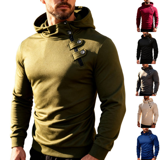 Herren nan figurbetonter Kapuzenpullover mit hohem Kragen, dekorativen Laschen und verdecktem Schrägreißverschluss R&B