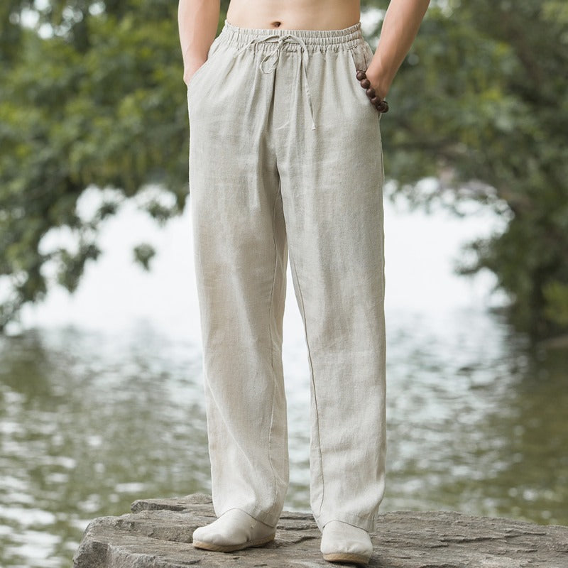 Herren lässige Leinenhose mit elastischem Bund und praktischen Seitentaschen R&B