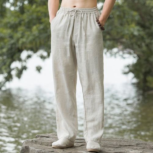 Herren lässige Leinenhose mit elastischem Bund und praktischen Seitentaschen R&B