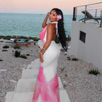Damen Maxikleid mit verführerischem V-Ausschnitt und floralen Akzenten R&B