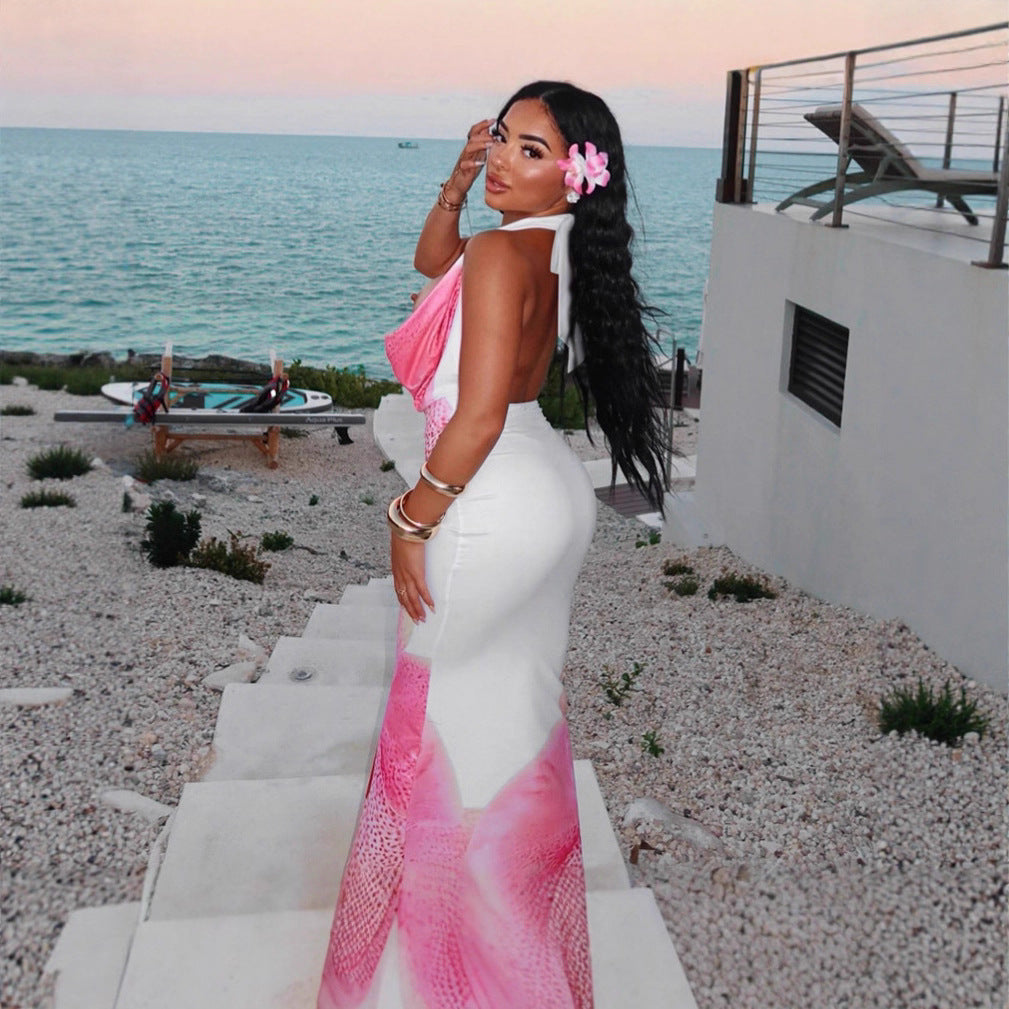 Damen Maxikleid mit verführerischem V-Ausschnitt und floralen Akzenten R&B