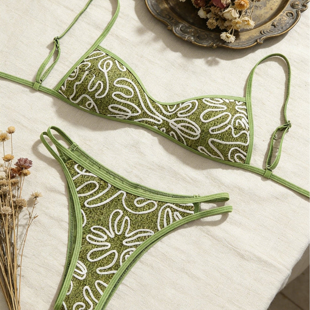 Damen Triangel-Bikini mit trendigem Stickmuster R&B