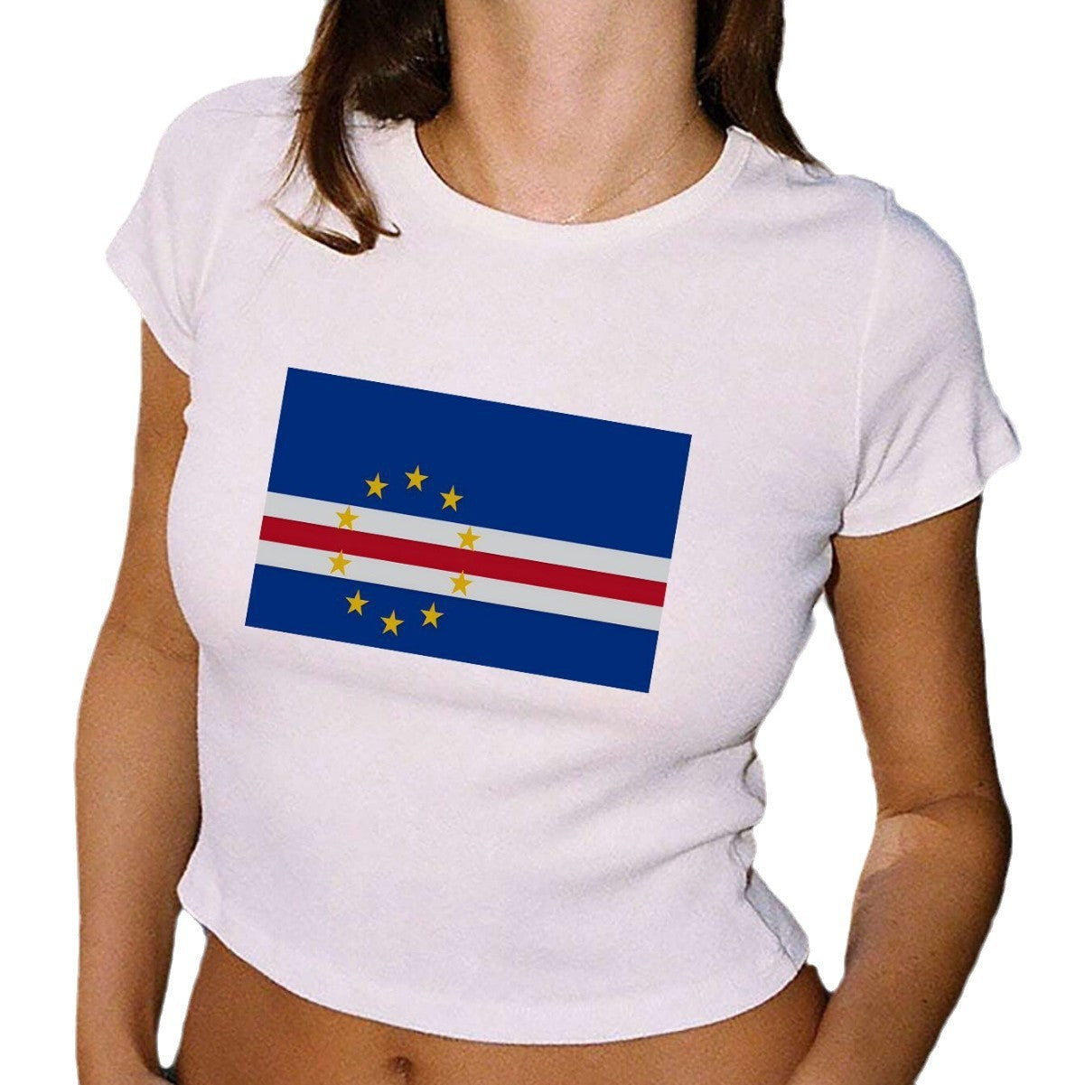 Damen Crop-T-Shirt mit kreativem Landesflaggen-Design R&B
