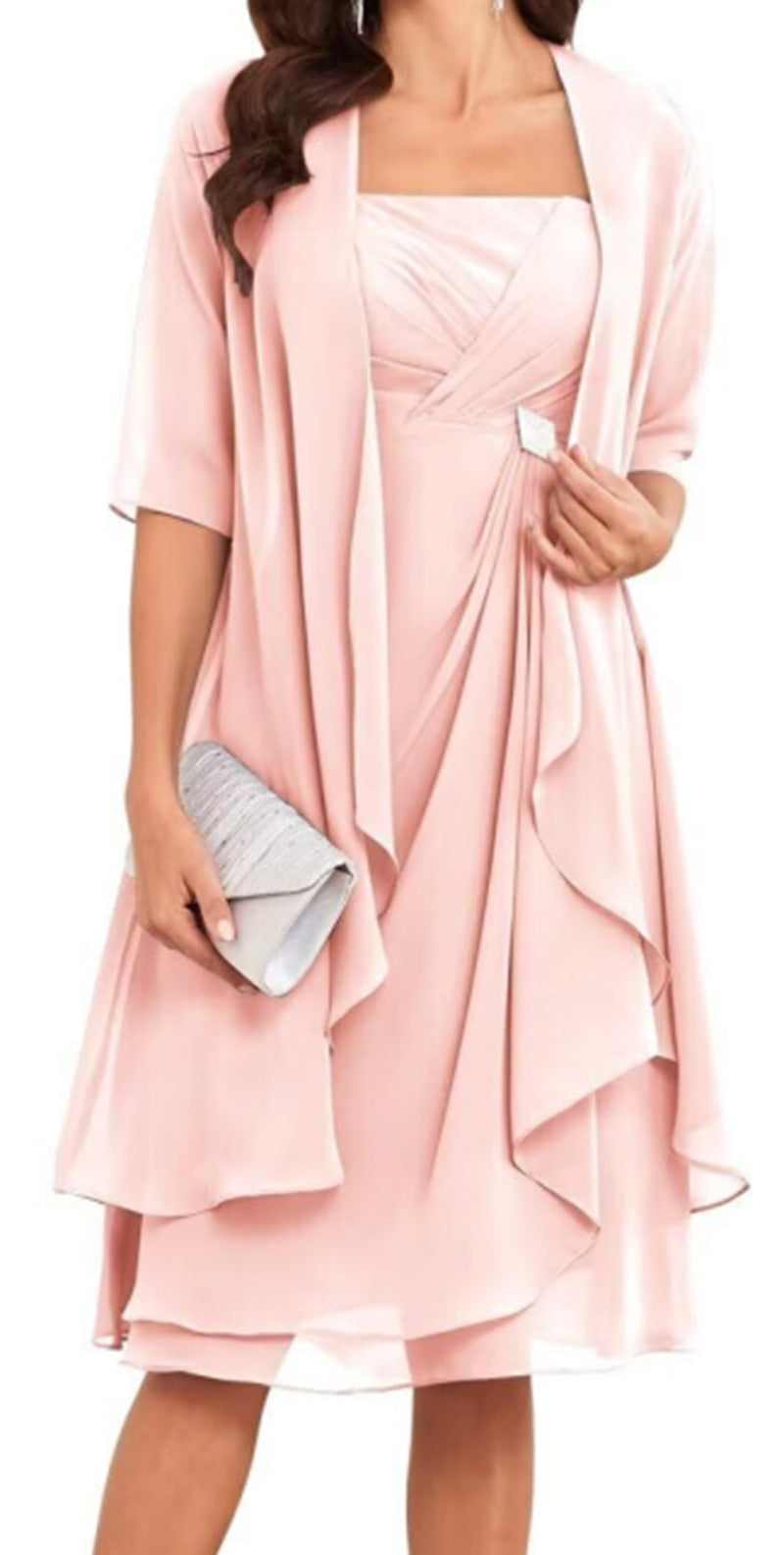 Damen nan Chiffon-Abendkleid mit Bolero und asymmetrischem Lagenrock R&B