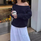 Damen Oversized Strickpullover mit schulterfreiem Design R&B