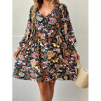 Damen lässiges Freizeitkleid mit lockerer Passform und buntem Blumendesign R&B