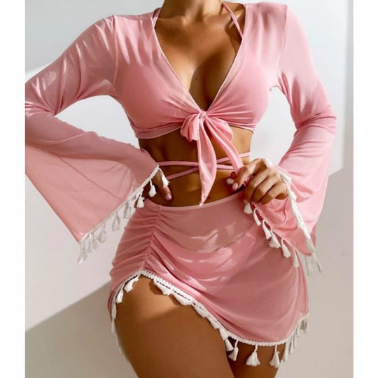 Damen Set aus luftiger Bluse mit langen Ärmeln und Taillenslip R&B