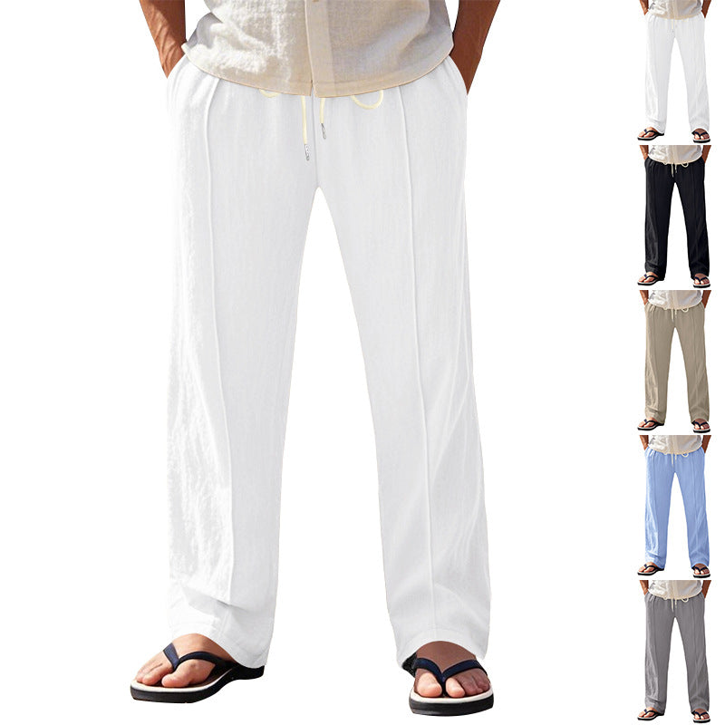Herren nan relaxed-fit Sommer-Leinenhose mit Bügelfalte elastischem Tunnelzug und Seitentaschen R&B