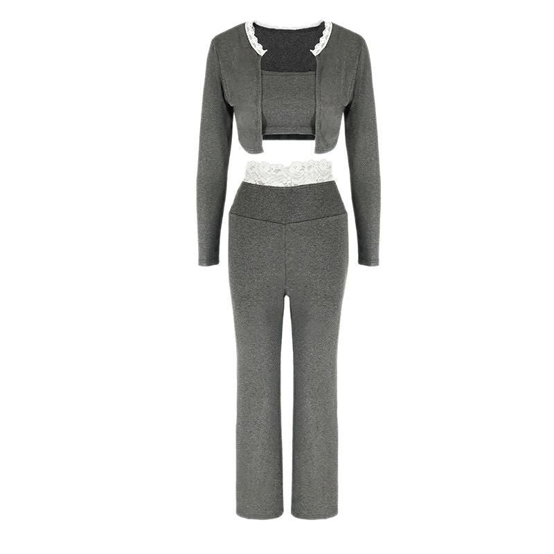 Damen elegantes zwei-teiliges Set mit Spitzenakzenten R&B