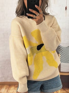 Damen Pullover mit auffälligem Blütenmotiv und lockerer Passform R&B