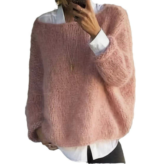 Damen Kuscheliger Oversized Pullover mit U-Boot-Ausschnitt R&B