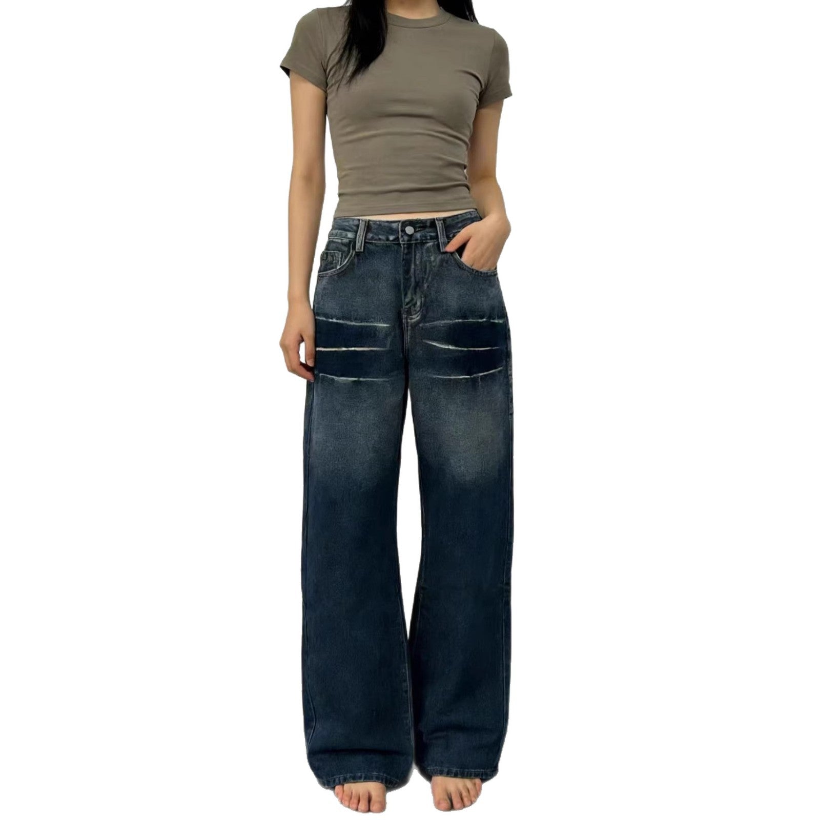 Damen Weite Denim-Jeans mit praktischen Taschen