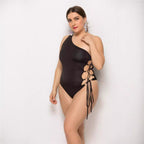 Damen Einseitiger Badeanzug mit verstellbaren Schnürdetails R&B