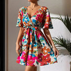 Damen Wickelkleid mit floralem Muster und Taillenknoten R&B