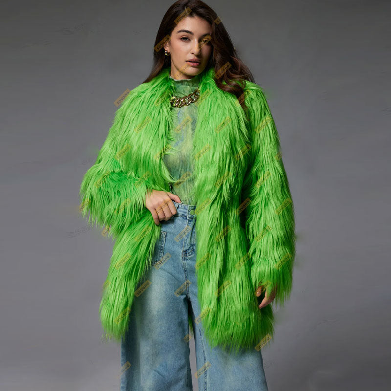 Damen Flauschiger Kunstpelzmantel im modernen Design R&B
