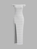 Damen Figurbetontes Kleid mit Off-Shoulder-Ausschnitt und Schlitz