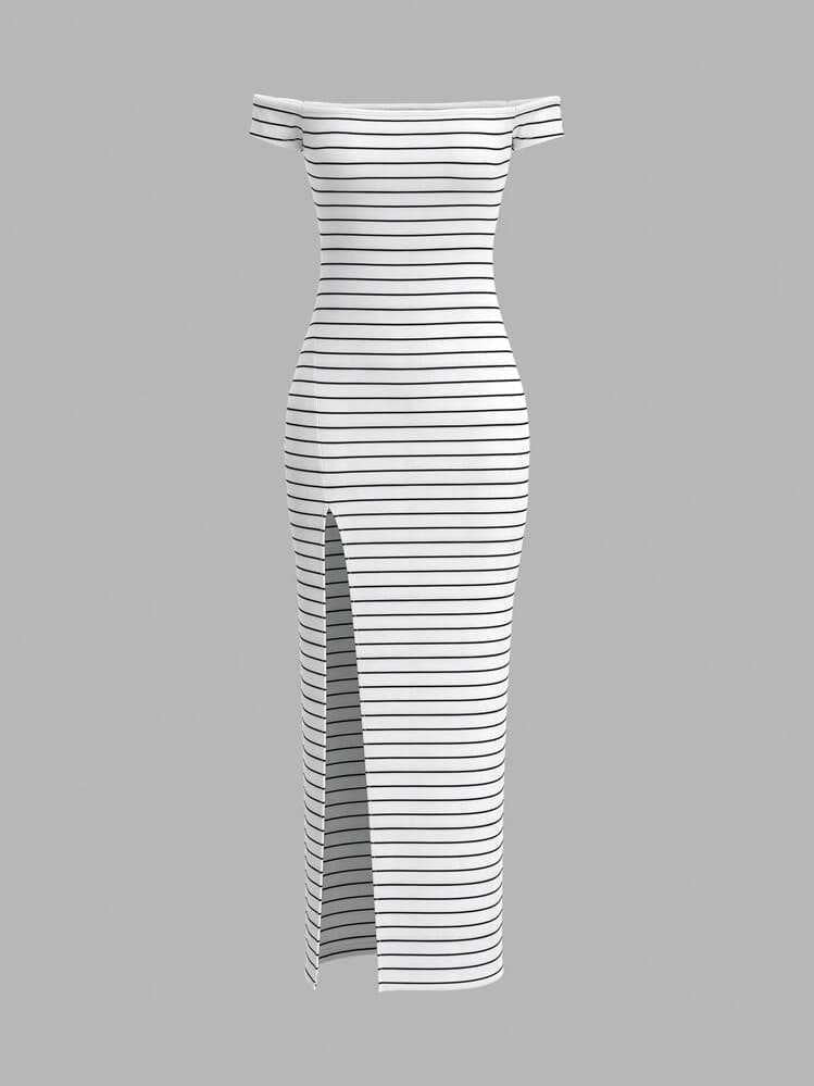 Damen Figurbetontes Kleid mit Off-Shoulder-Ausschnitt und Schlitz