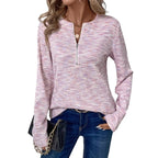 Damen leichter Pullover mit halbem Reißverschluss und strukturierter Oberfläche R&B