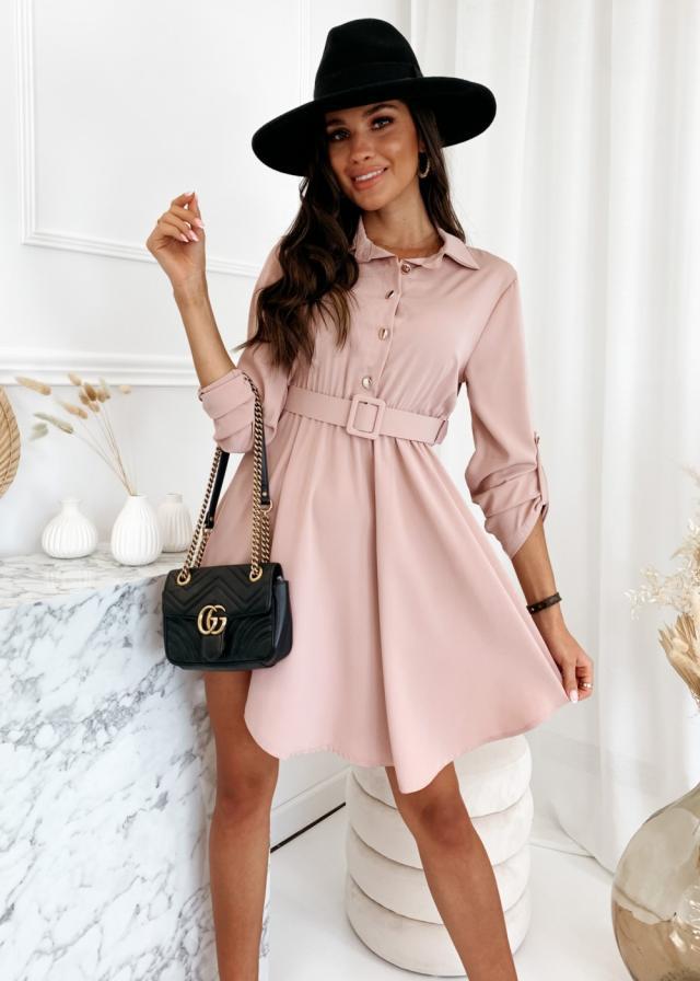 Damen Hemdblusenkleid mit taillierter Gürtel und asymmetrischem Saum R&B