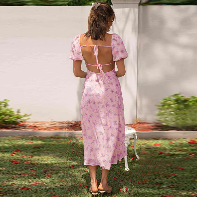 Damen Midikleid mit Puffärmeln und elegantem Blumendruck R&B