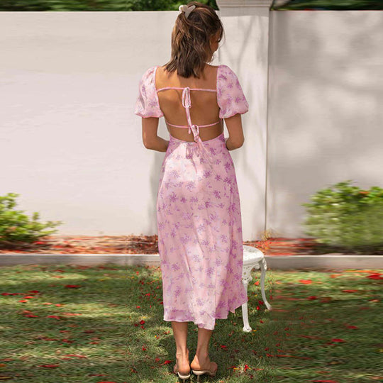 Damen Midikleid mit Puffärmeln und elegantem Blumendruck R&B