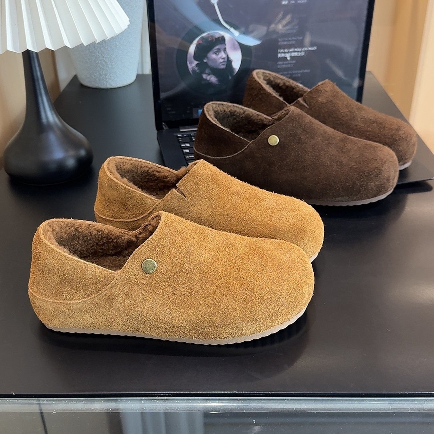 Damen Hausschuhe aus kuscheligem Veloursleder mit komfortablem Innenfutter R&B
