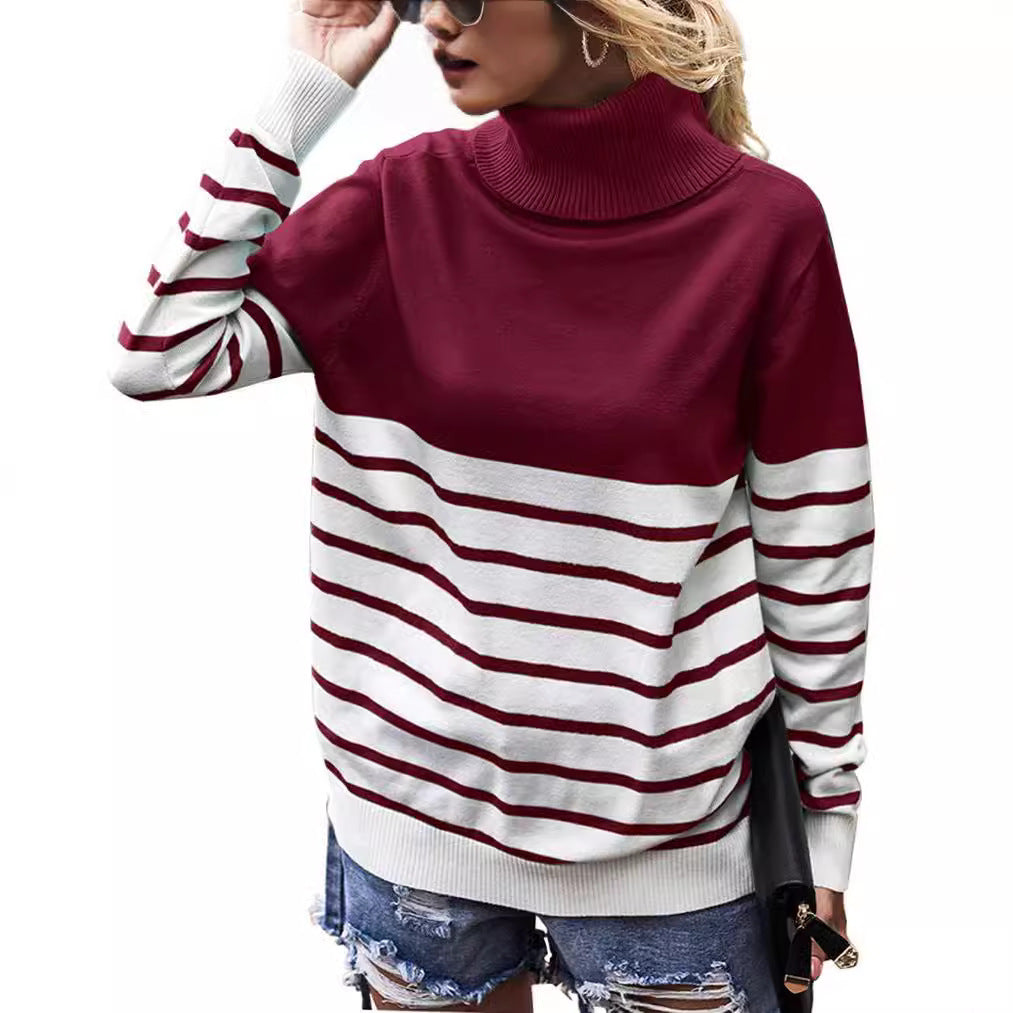 Damen gemütlicher Rollkragenpullover mit Streifenmuster R&B