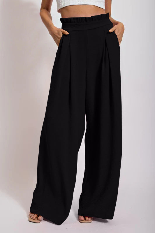 Damen Weite Culotte-Hose mit Falten und elastischem Bund R&B