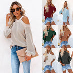 Damen Cooles Off-Shoulder Strickpullover mit weit geschnittenen Ärmeln R&B