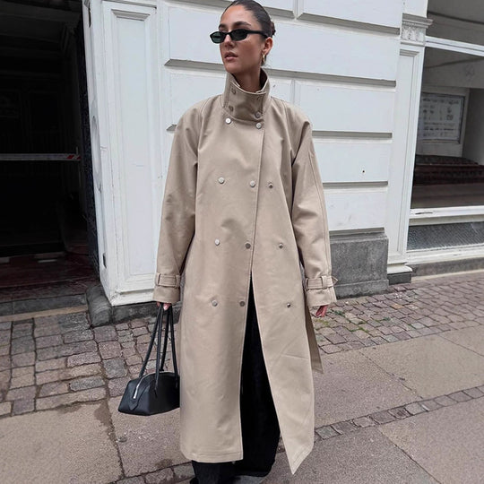 Damen elegante Trenchcoatjacke mit hohem Kragen R&B