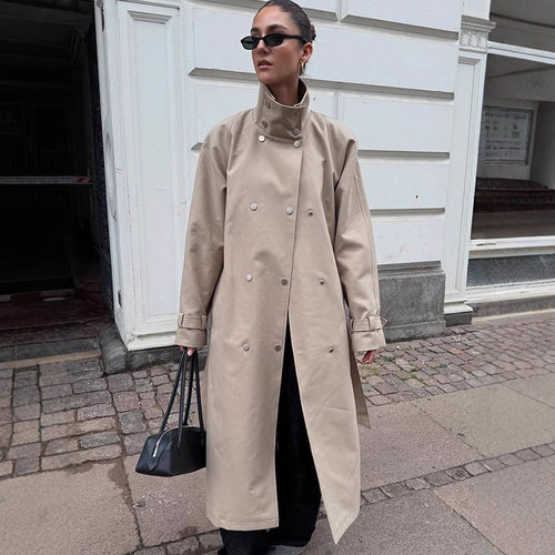 Damen elegante Trenchcoatjacke mit hohem Kragen R&B