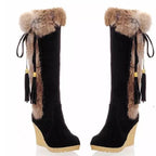 Damen Wedge-Stiefel mit kuscheligem Kunstfell und modischen Quasten R&B
