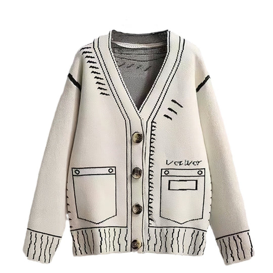 Damen Strickjacke mit kreativem Design und hochwertigen Knöpfen R&B