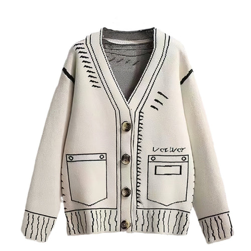 Damen Strickjacke mit kreativem Design und hochwertigen Knöpfen R&B