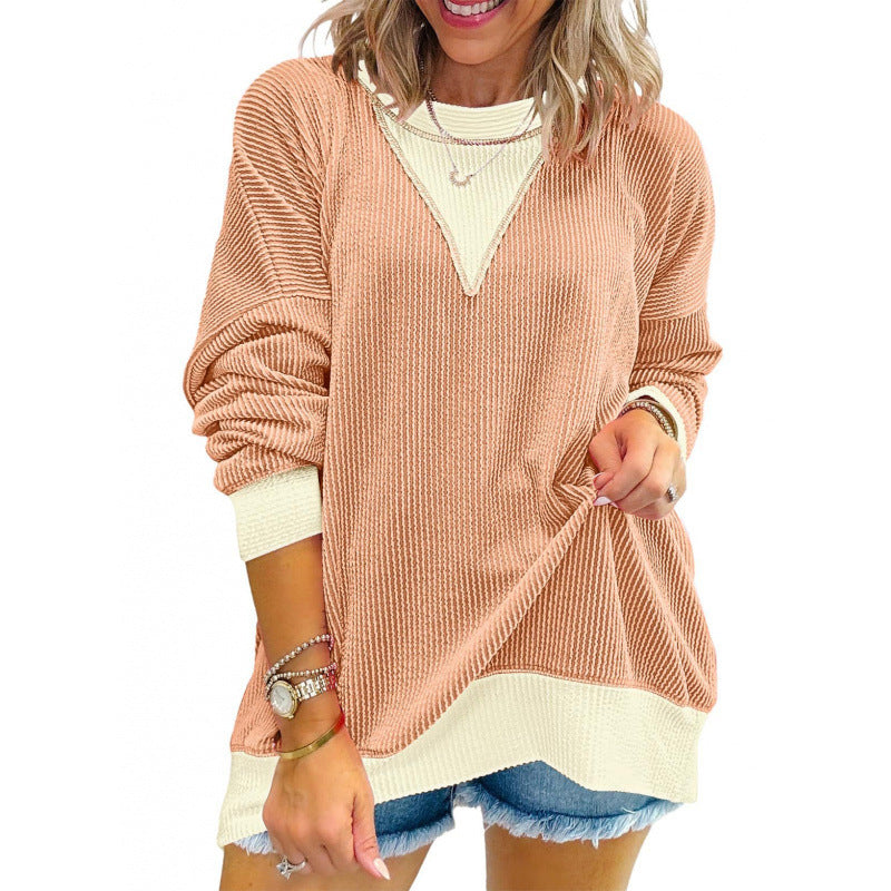 Damen lässiger Pullover aus strukturiertem Material mit V-Ausschnitt R&B